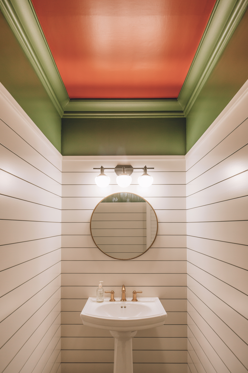 Guest Bathroom With Colored Ceiling