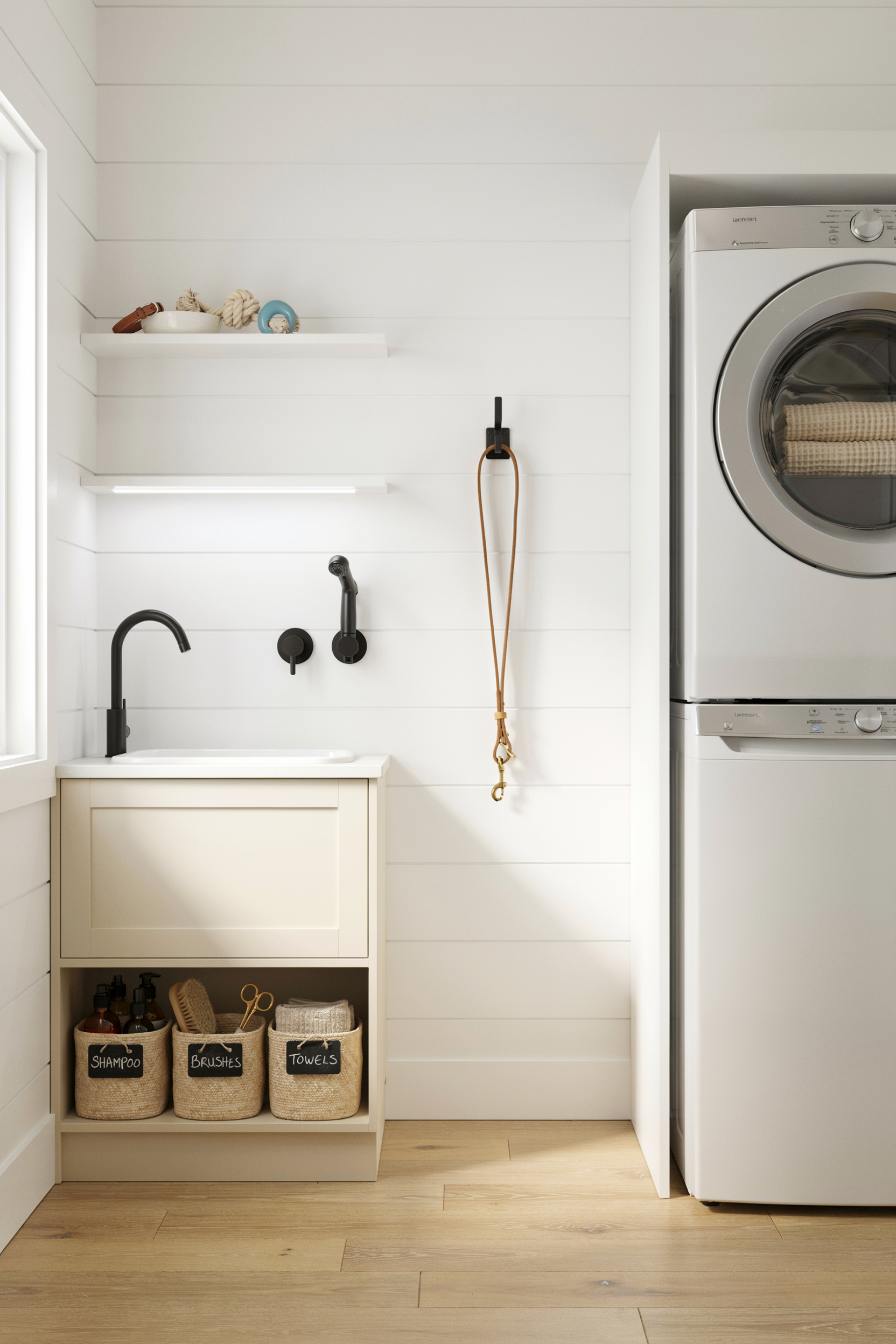 Laundry Closet With Dedicated Pet Wash Zone