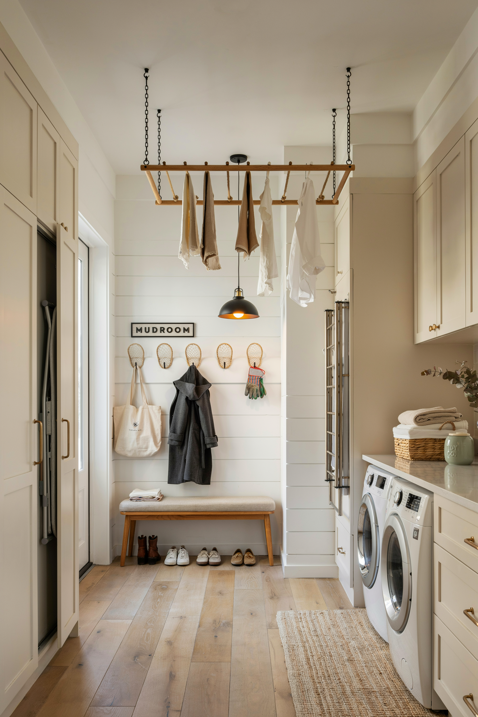 Mudroom Laundry Room With Drying Rack System