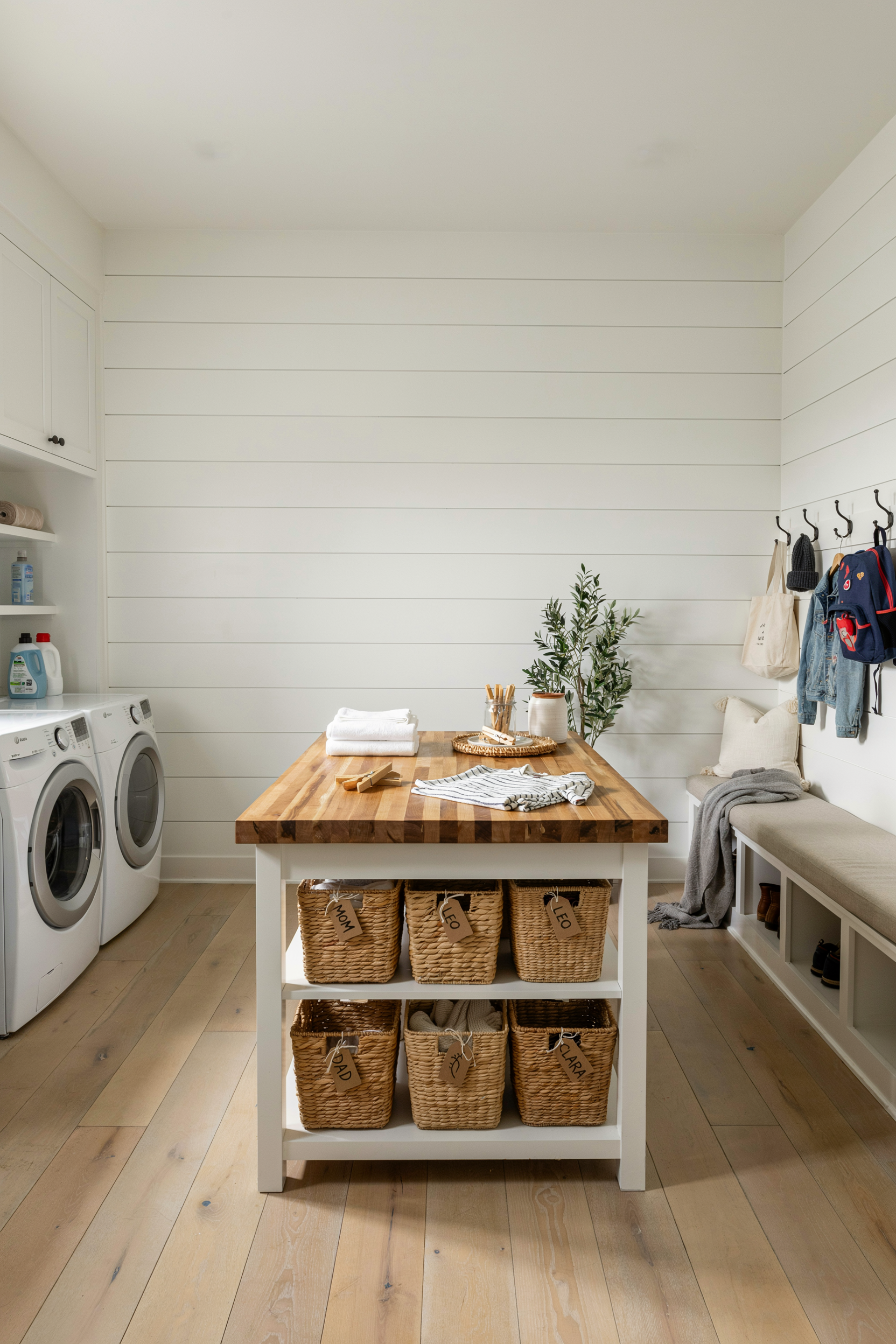 Mudroom Laundry Room With Folding Station Island