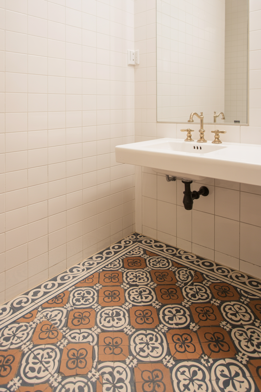 Patterned Tile Floor With White Walls