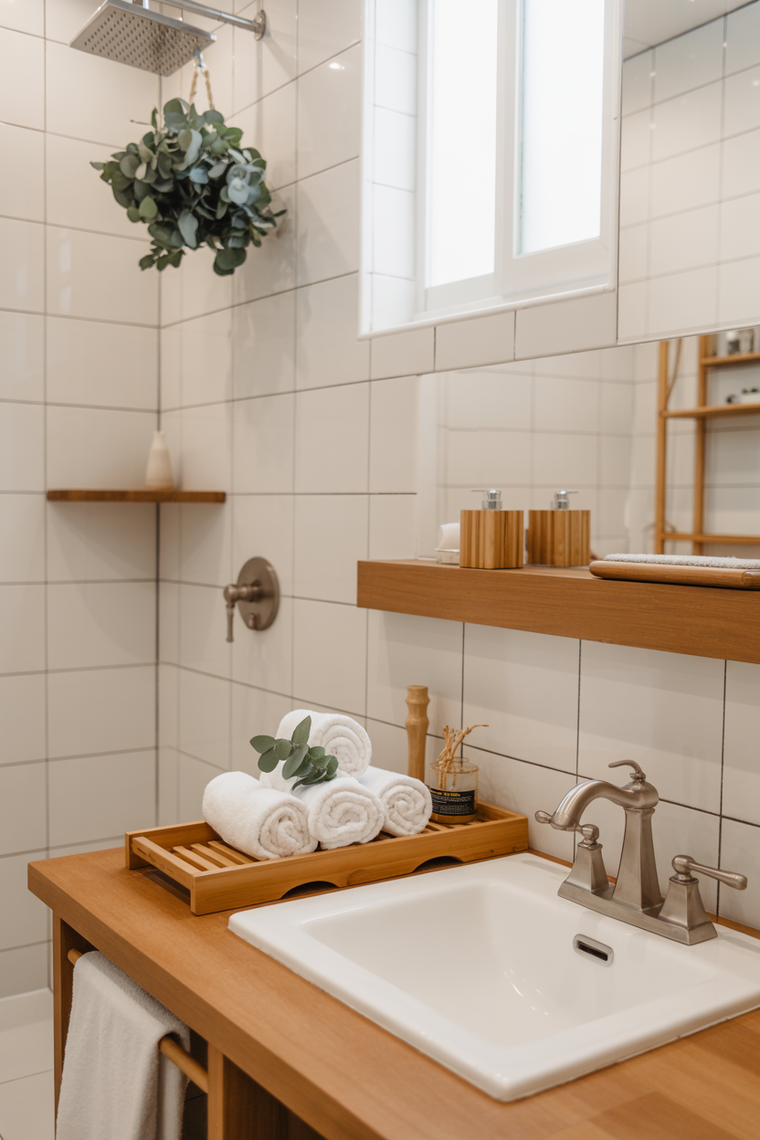Spa-Style White and Wood Bathroom