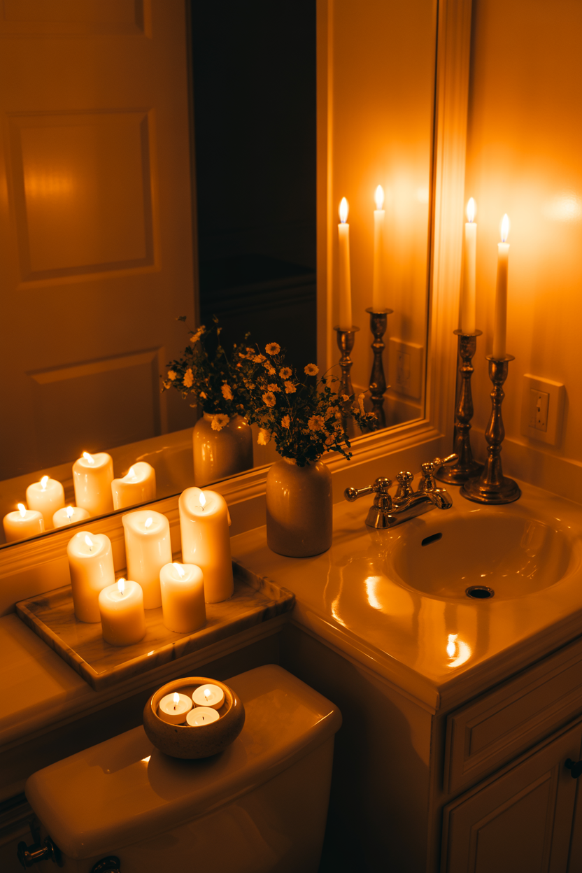 Warm Candlelit Ambiance Bathroom