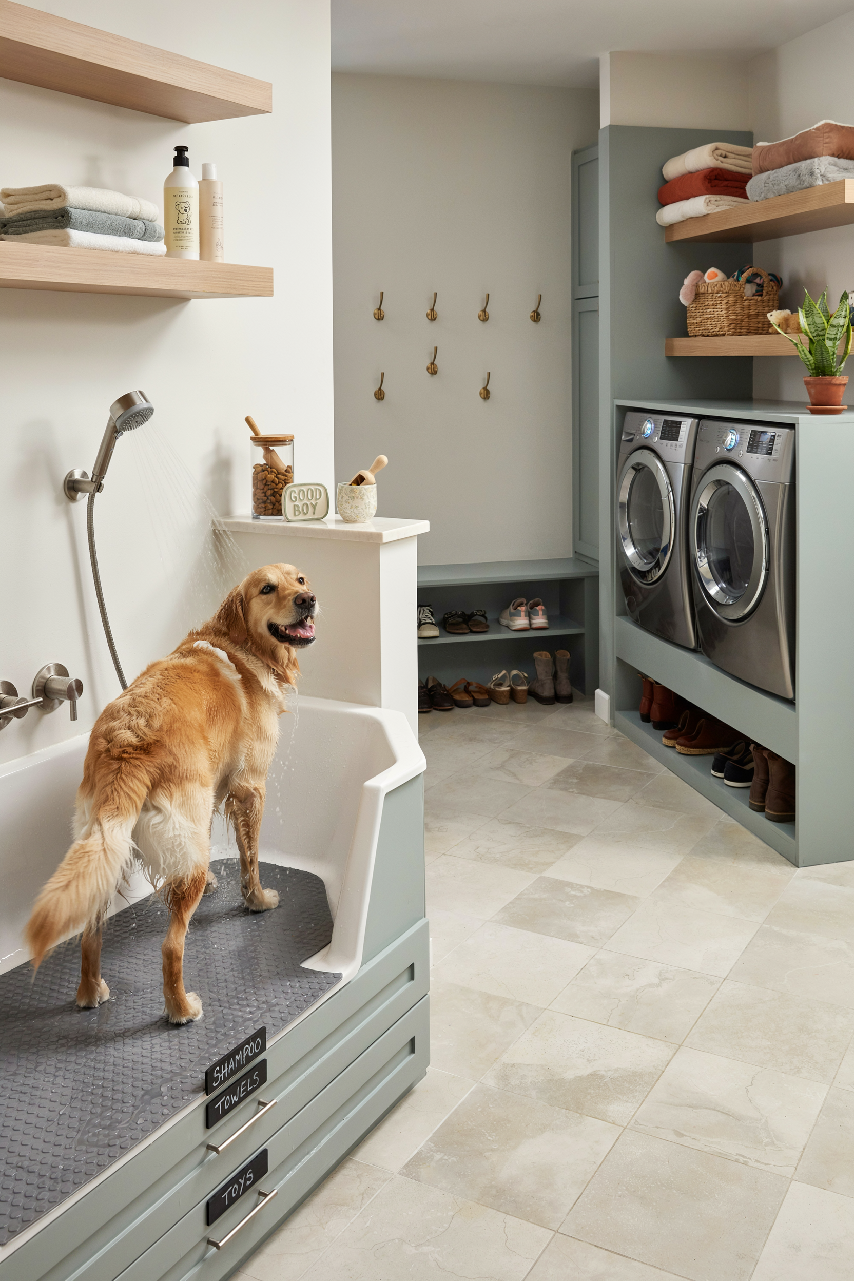 Mudroom Laundry Room With Dog Washing Station