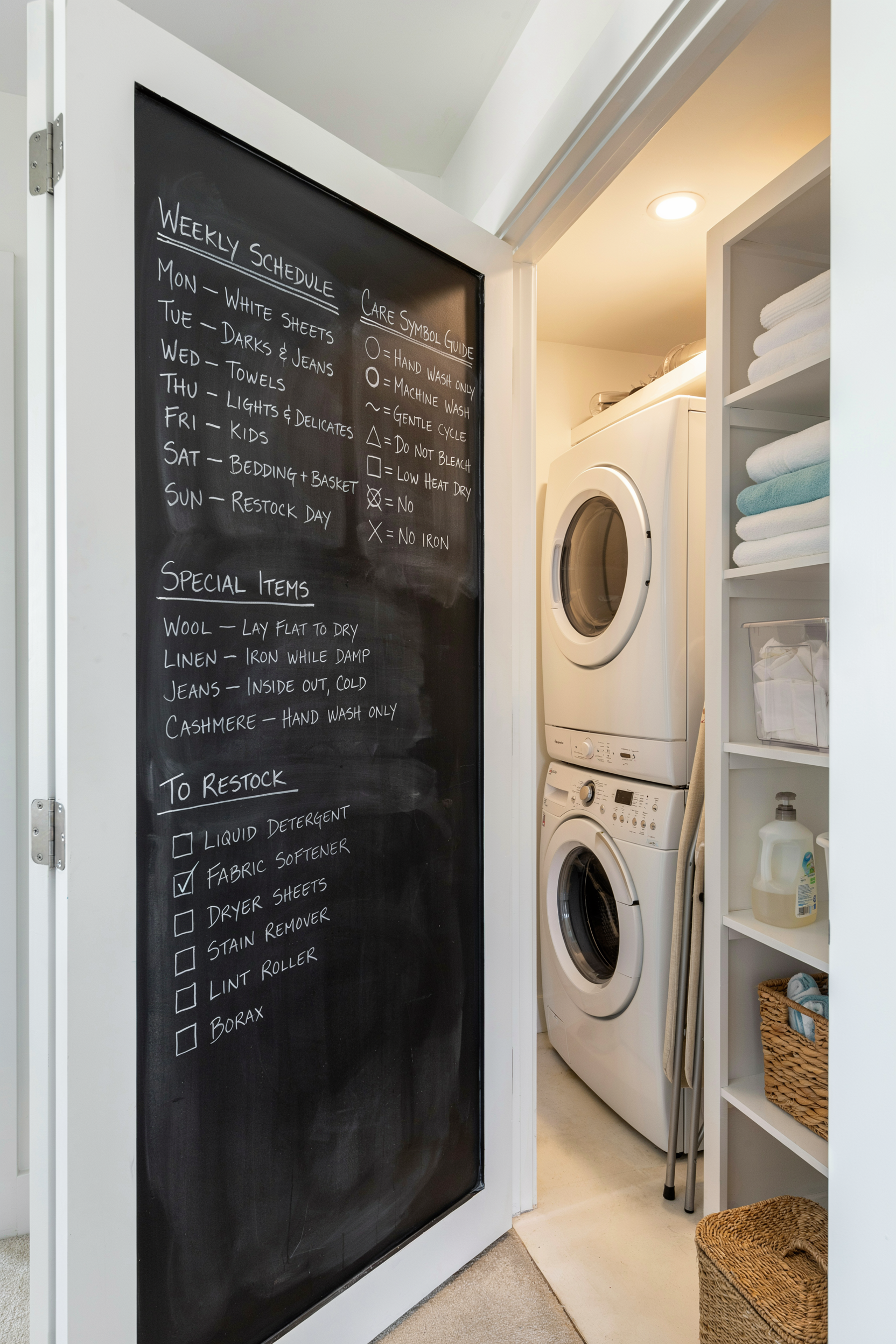 Laundry Closet With Chalkboard Door Interior