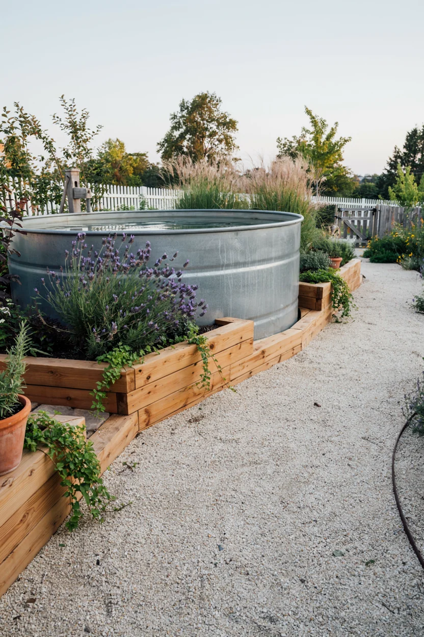 Sunken Stock Tank Pool With a Wraparound Deck