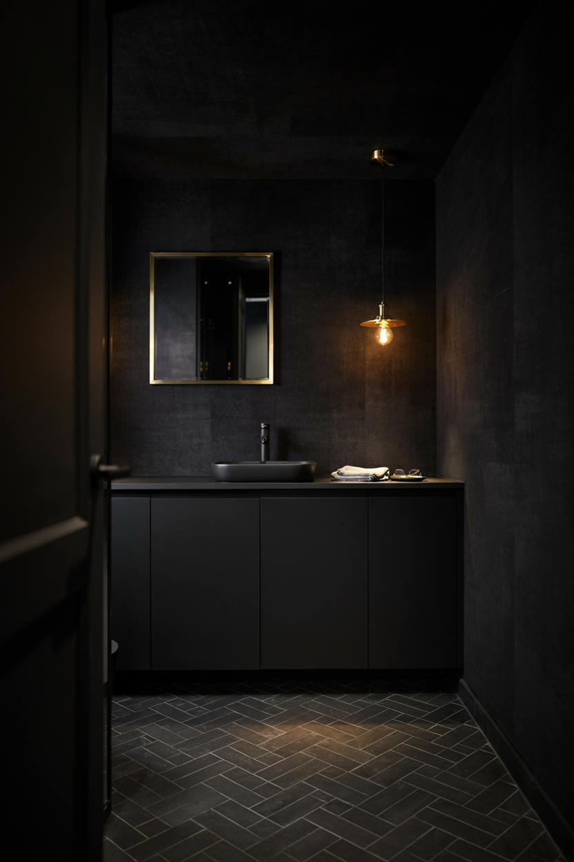  All-Black Powder Room Design