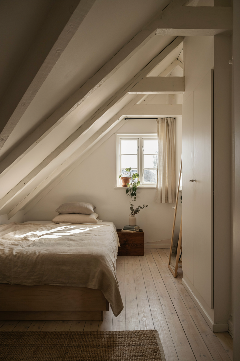Bed Tucked Under a Sloped Ceiling