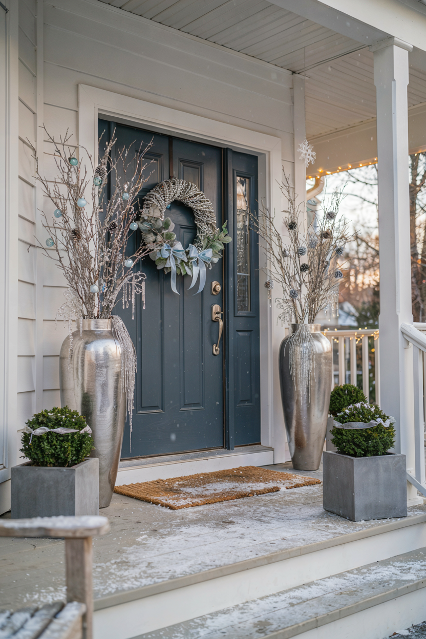 Blue and Silver Winter Porch Theme