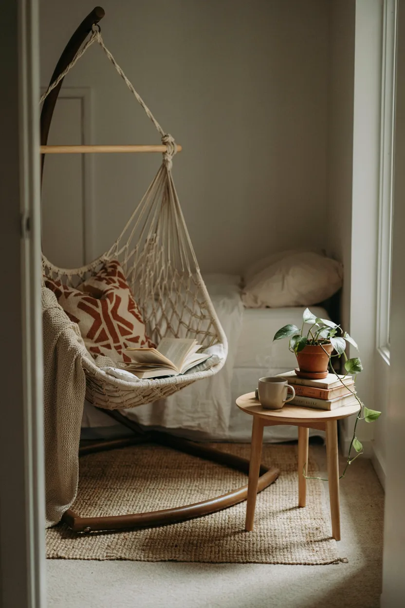 Boho Reading Nook with Hammock Chair