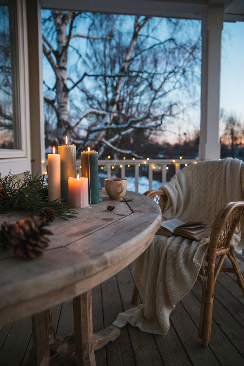 Candlelit Winter Porch Ambiance
