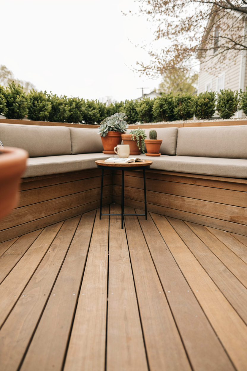 Compact Square Deck with Built-In Bench