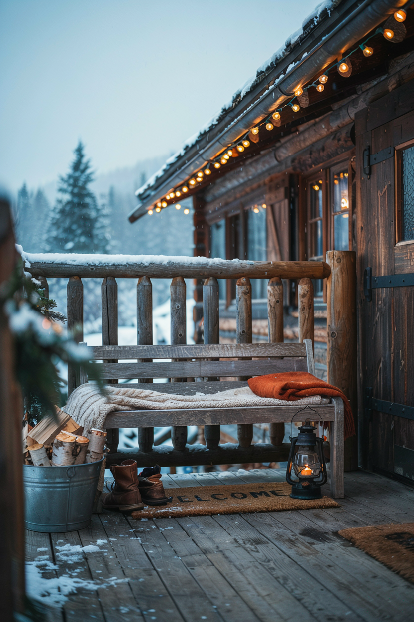 Cozy Cabin-Style Winter Porch