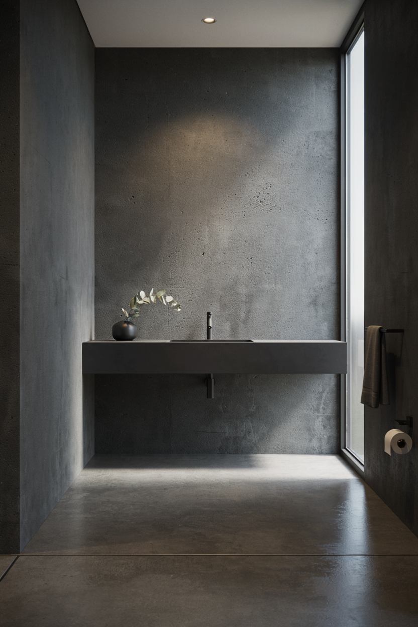 Dark Concrete Bathroom Design