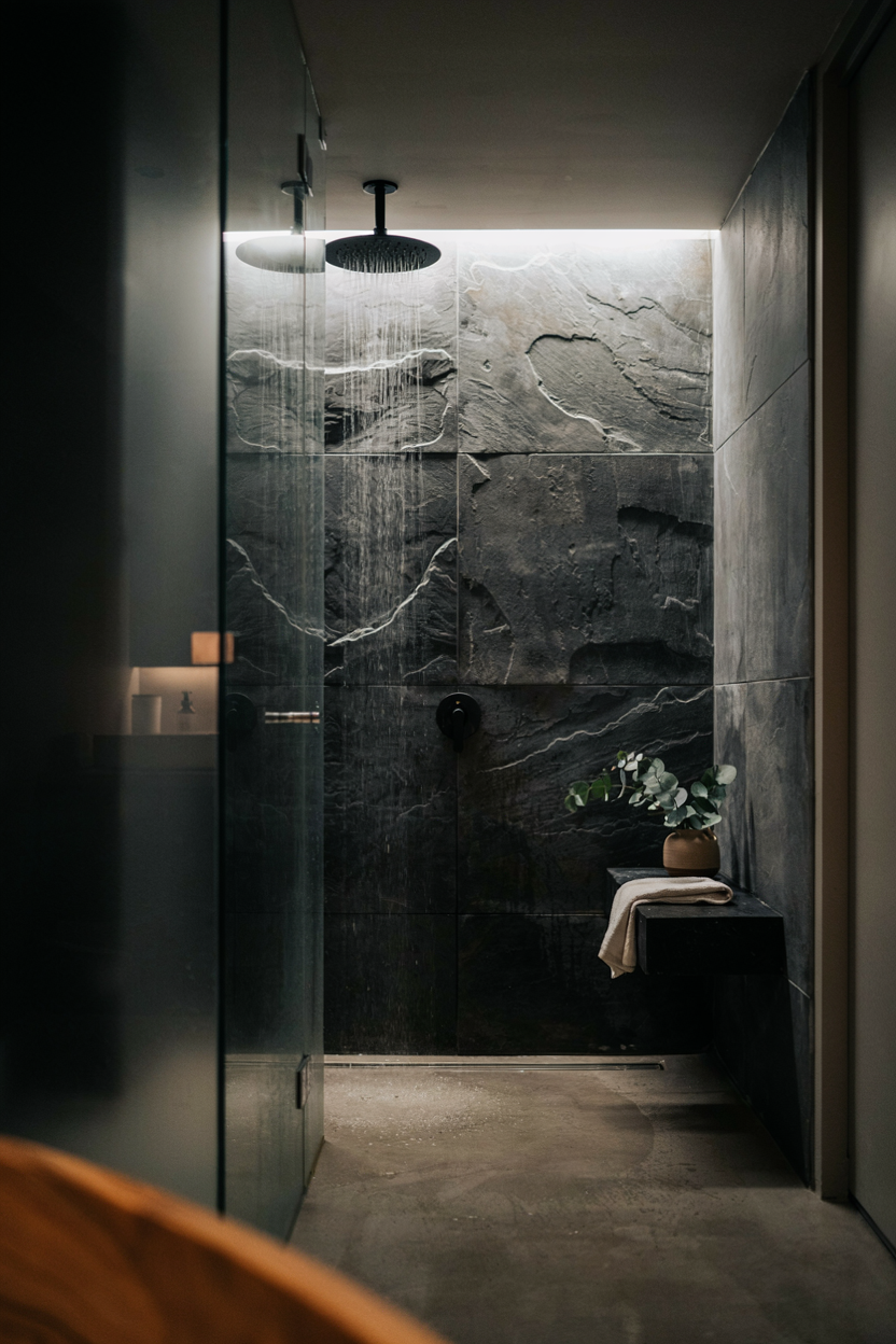  Dark Slate Stone Shower