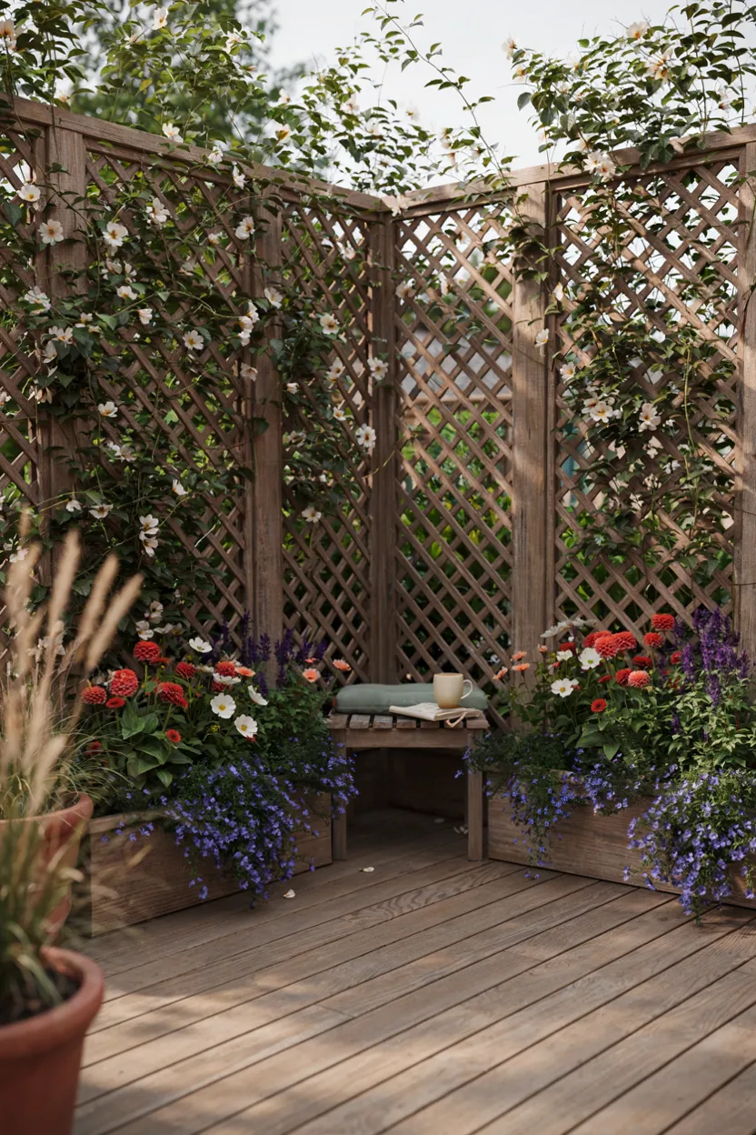 Deck with Built-In Planters and Trellis
