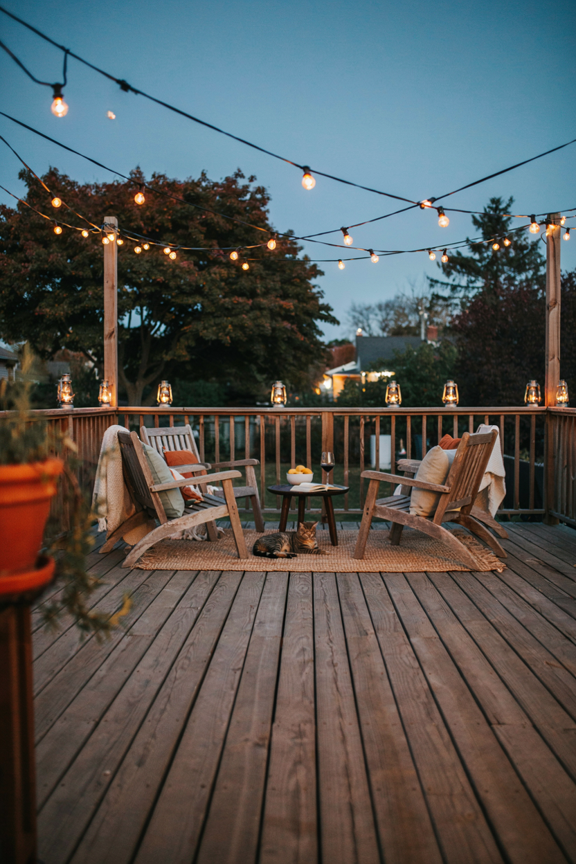  Deck with String Lights and Lanterns