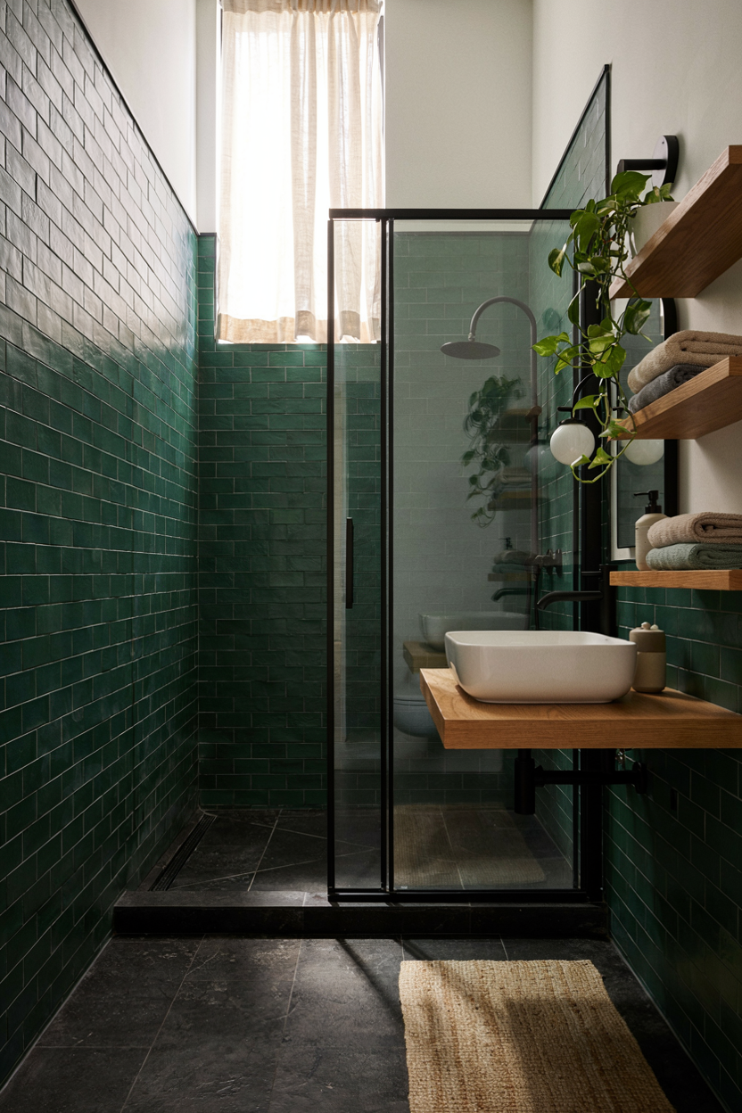 Deep Forest Green Tile Bathroom