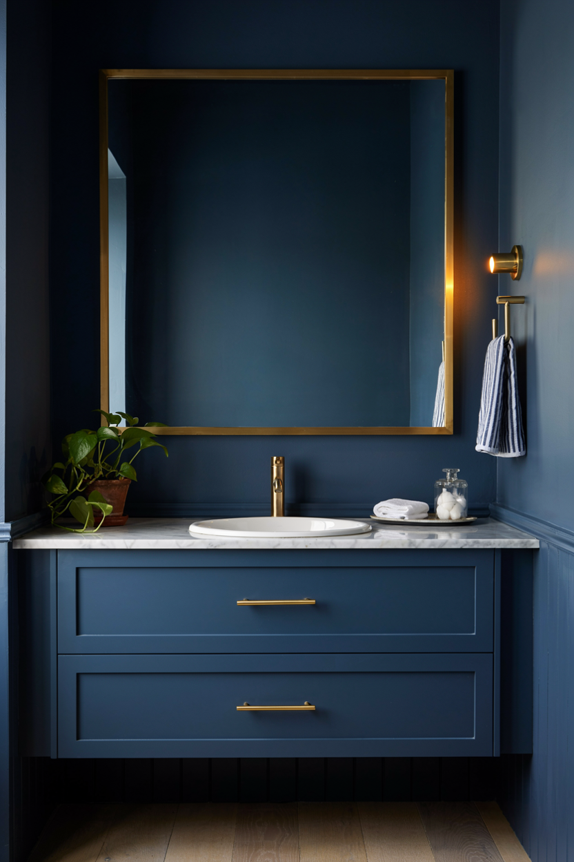 Deep Navy Blue Bathroom Retreat