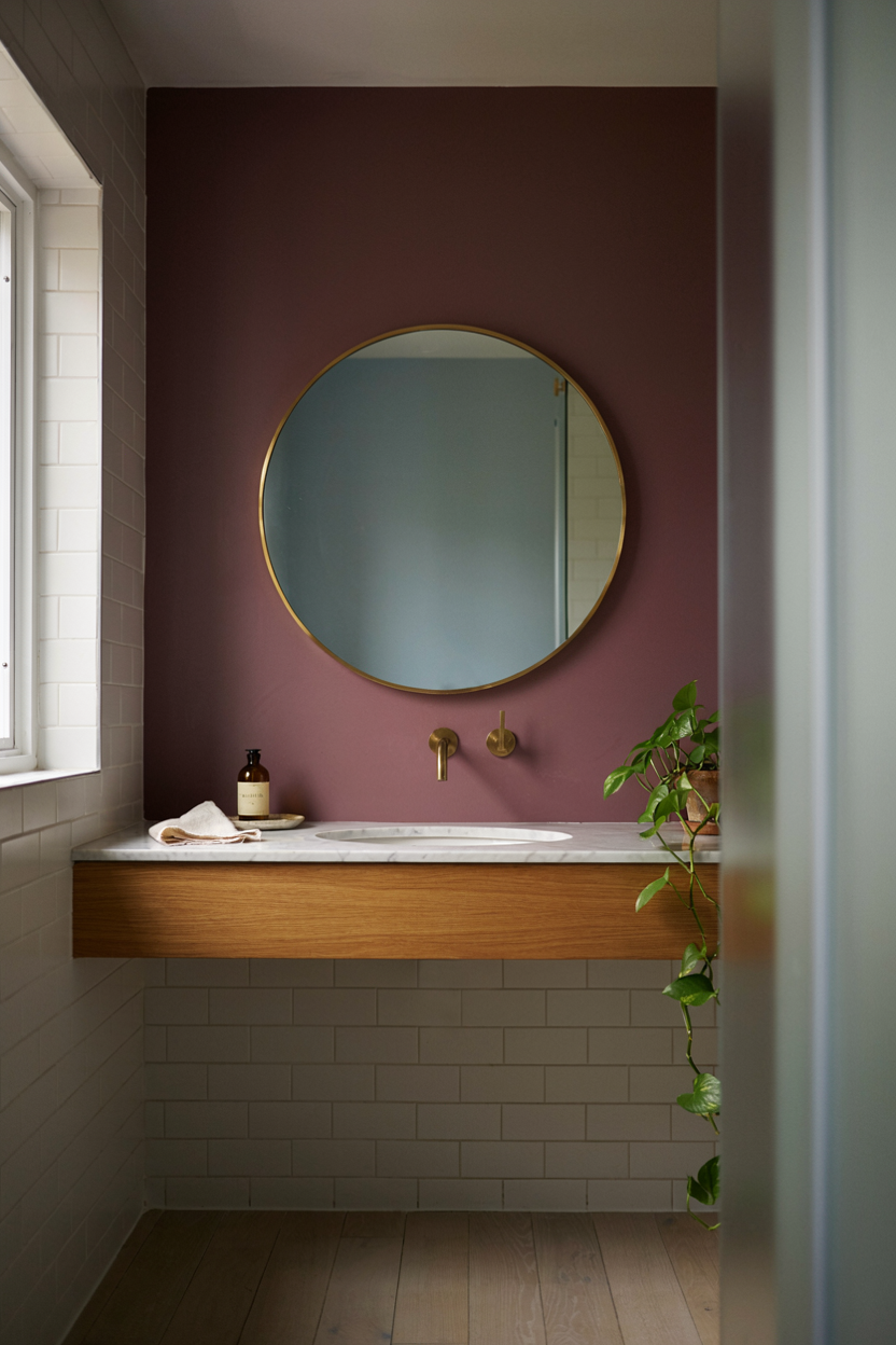 Deep Plum Accent Wall Bathroom