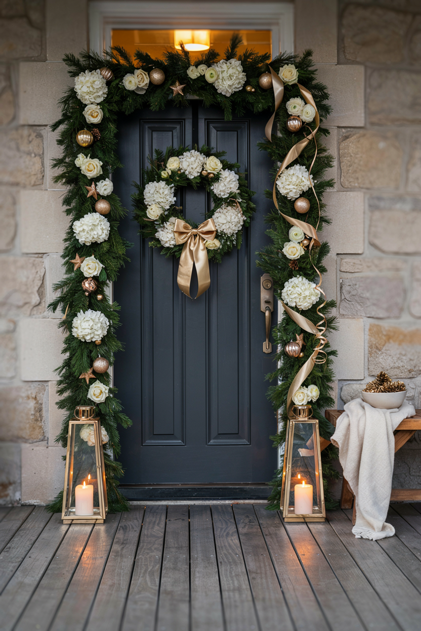 Elegant Gold and White Winter Porch