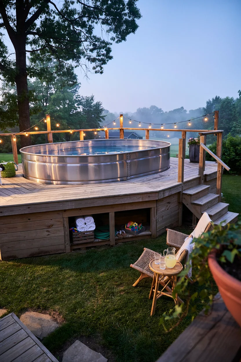 Elevated Stock Tank Pool on a Wooden Deck Platform