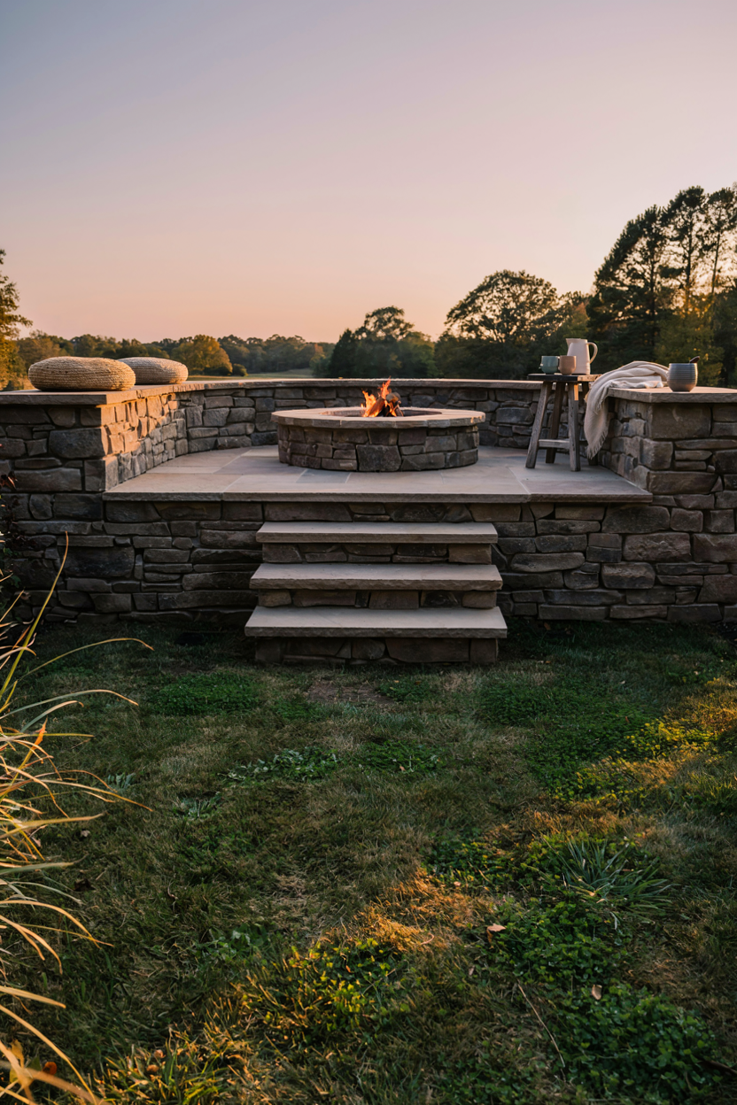 Elevated Stone Fire Pit Terrace