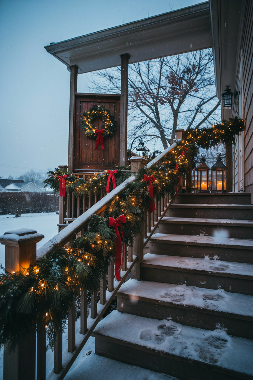 Evergreen Garland Staircase Porch