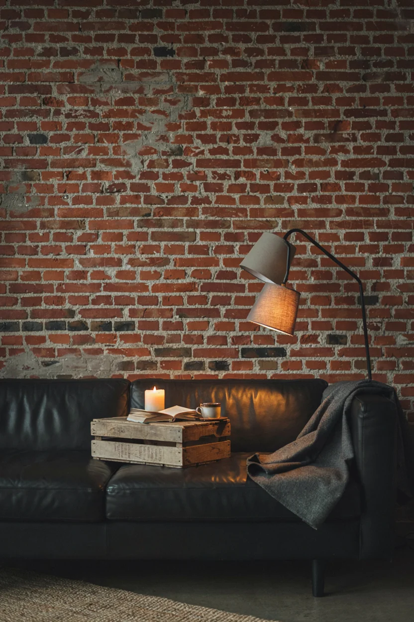  Exposed Brick Walls Anchor the Room