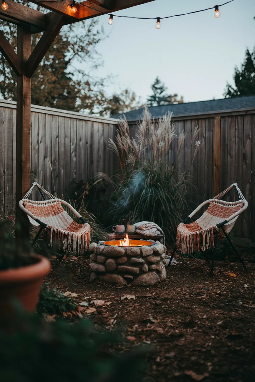 Fire Pit Area with Hammock Chairs