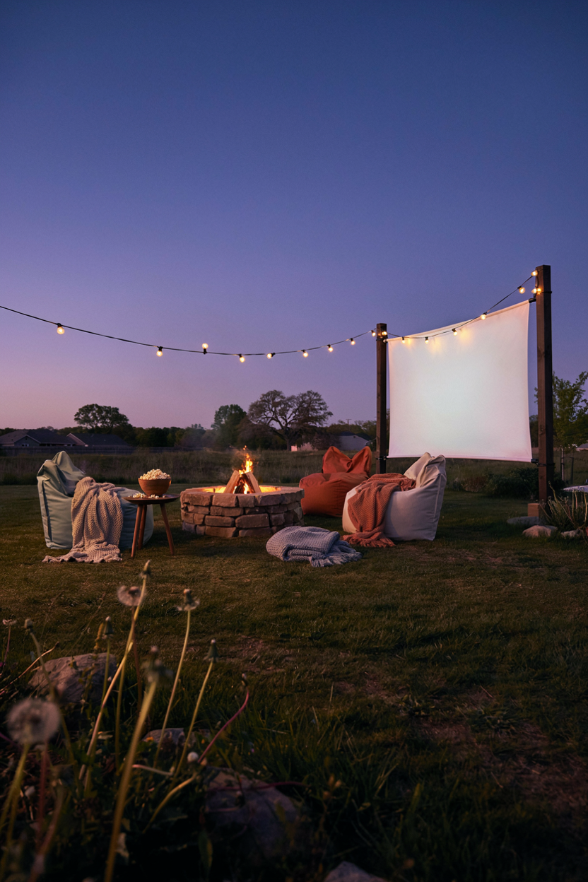 Fire Pit Area with Movie Screen