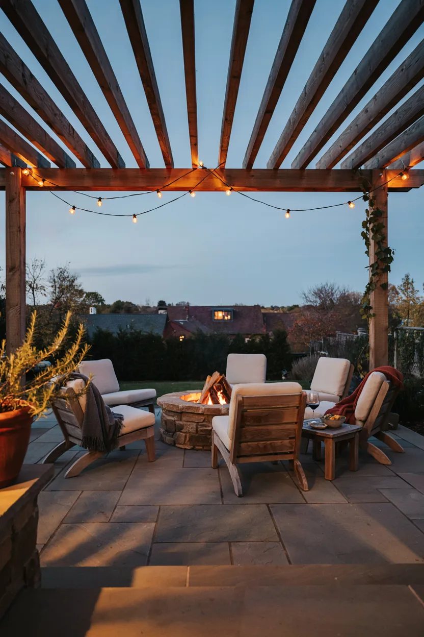 Fire Pit Patio with Pergola Cover