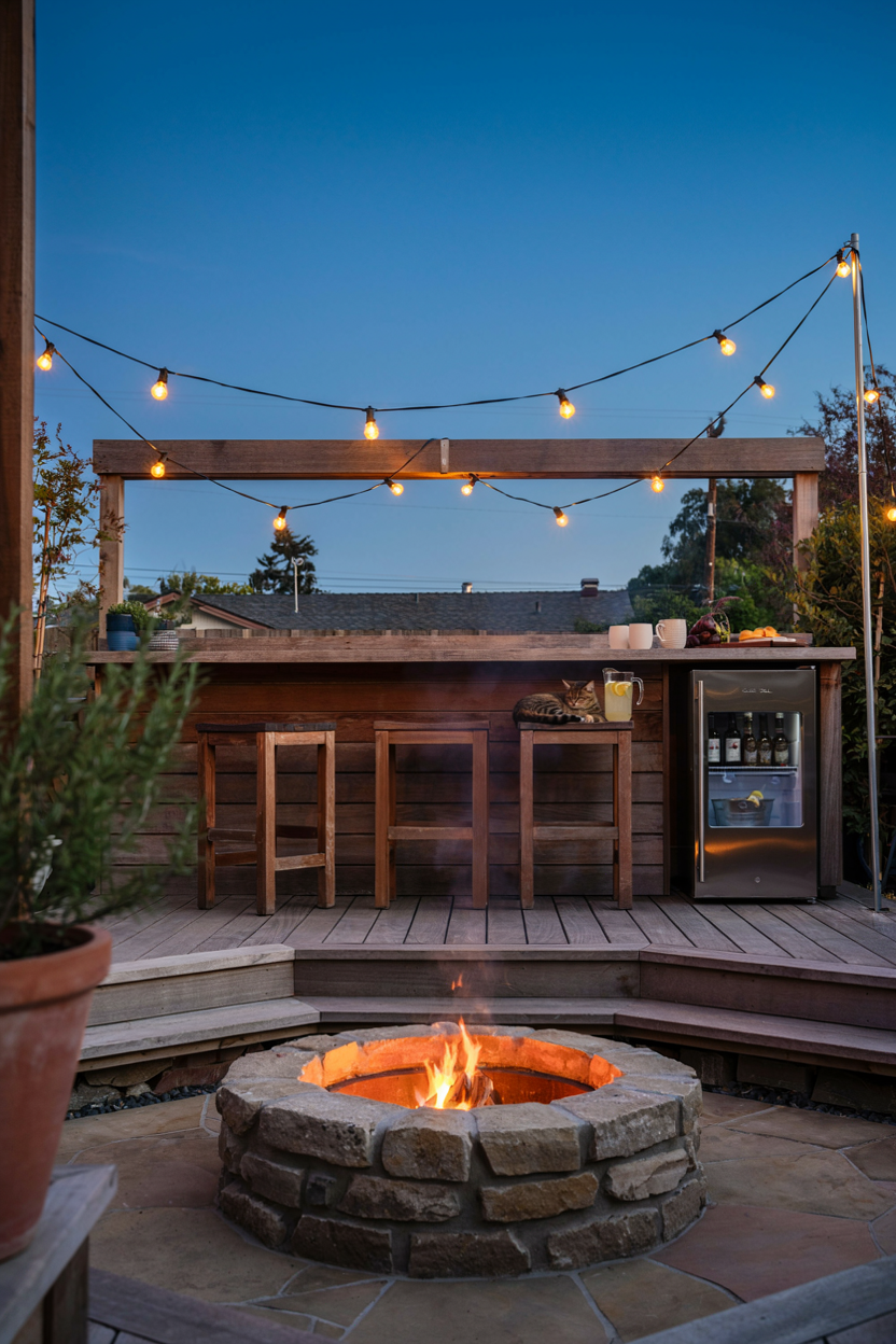 Fire Pit with Built-In Bar Nearby