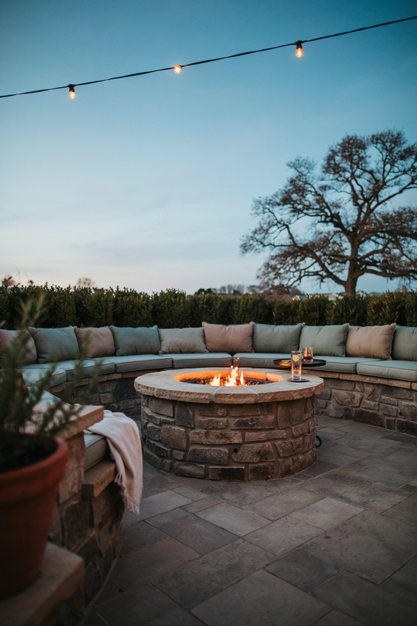 Fire Pit with Built-In Bench Seating