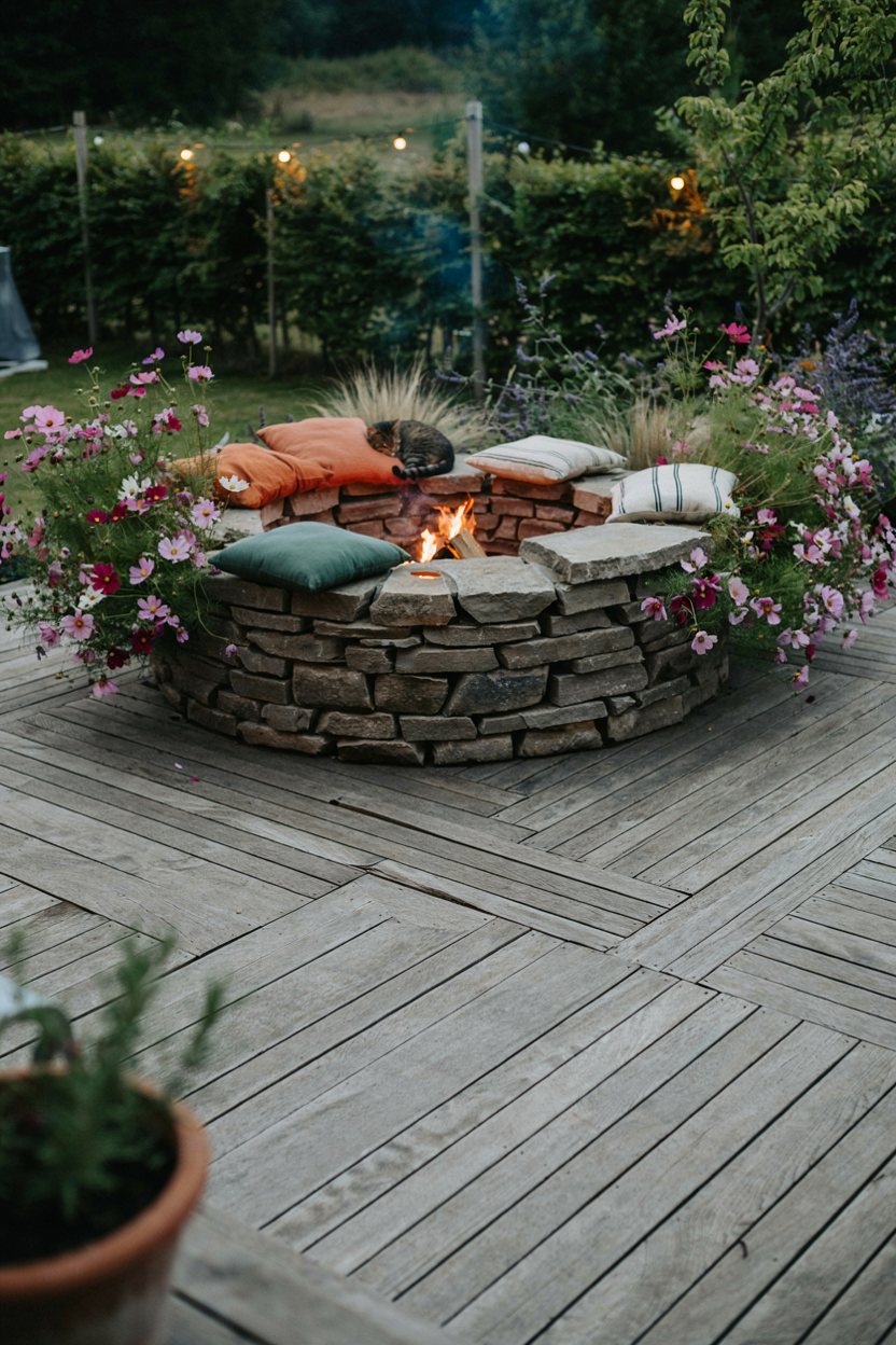 Fire Pit with Built-In Planters Fire Pit Area Ideas