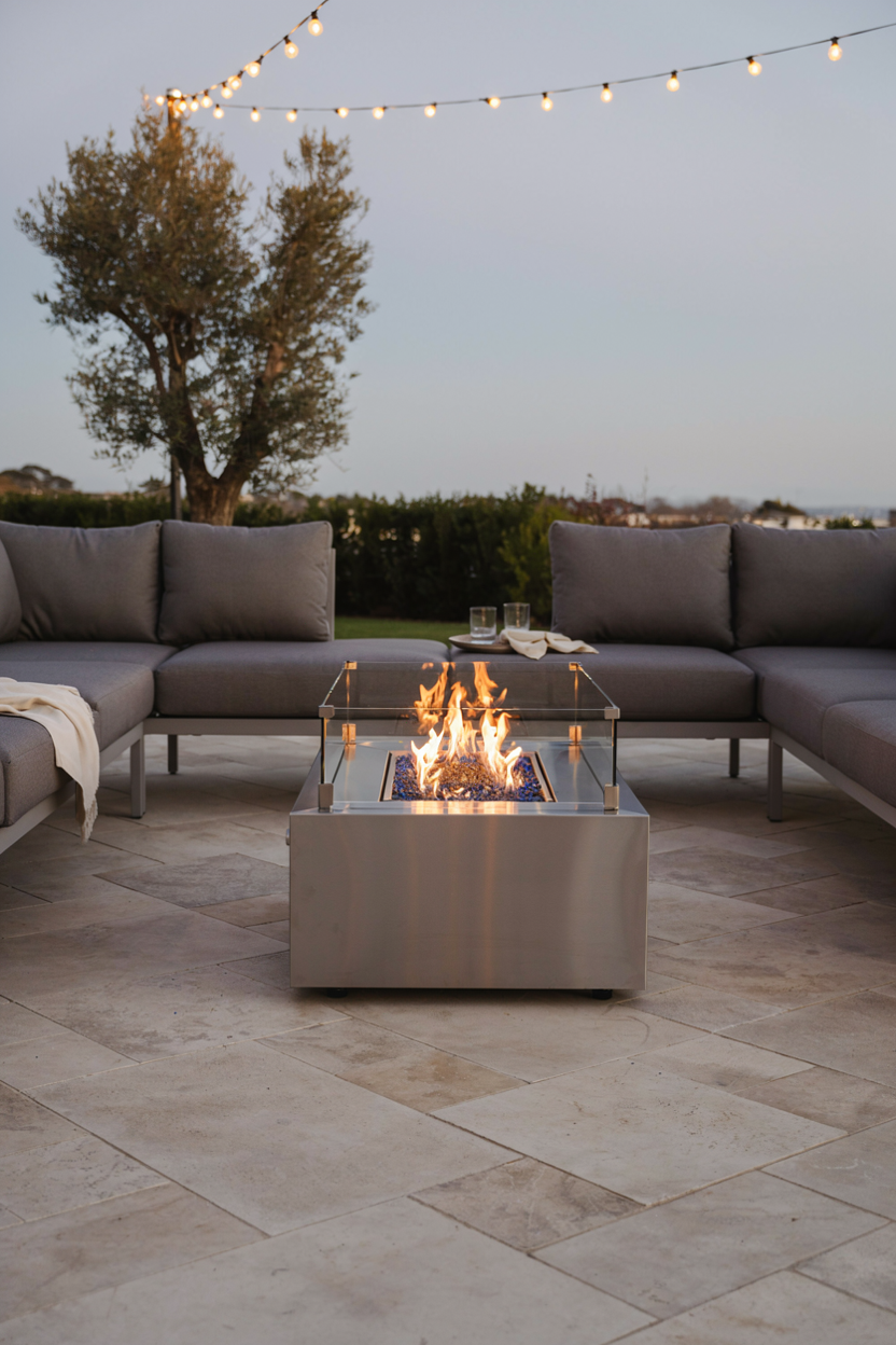 Fire Table with Glass Wind Guard
