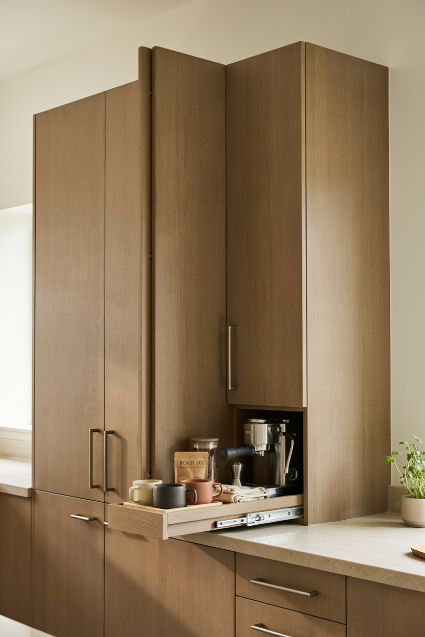 Hidden Coffee Bar Behind Cabinet Doors