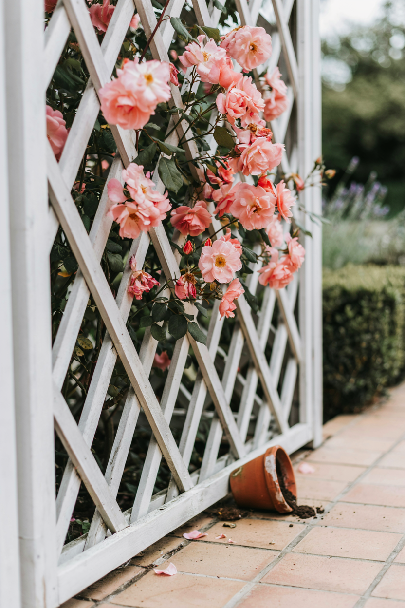 Lattice Screen with Climbing Roses