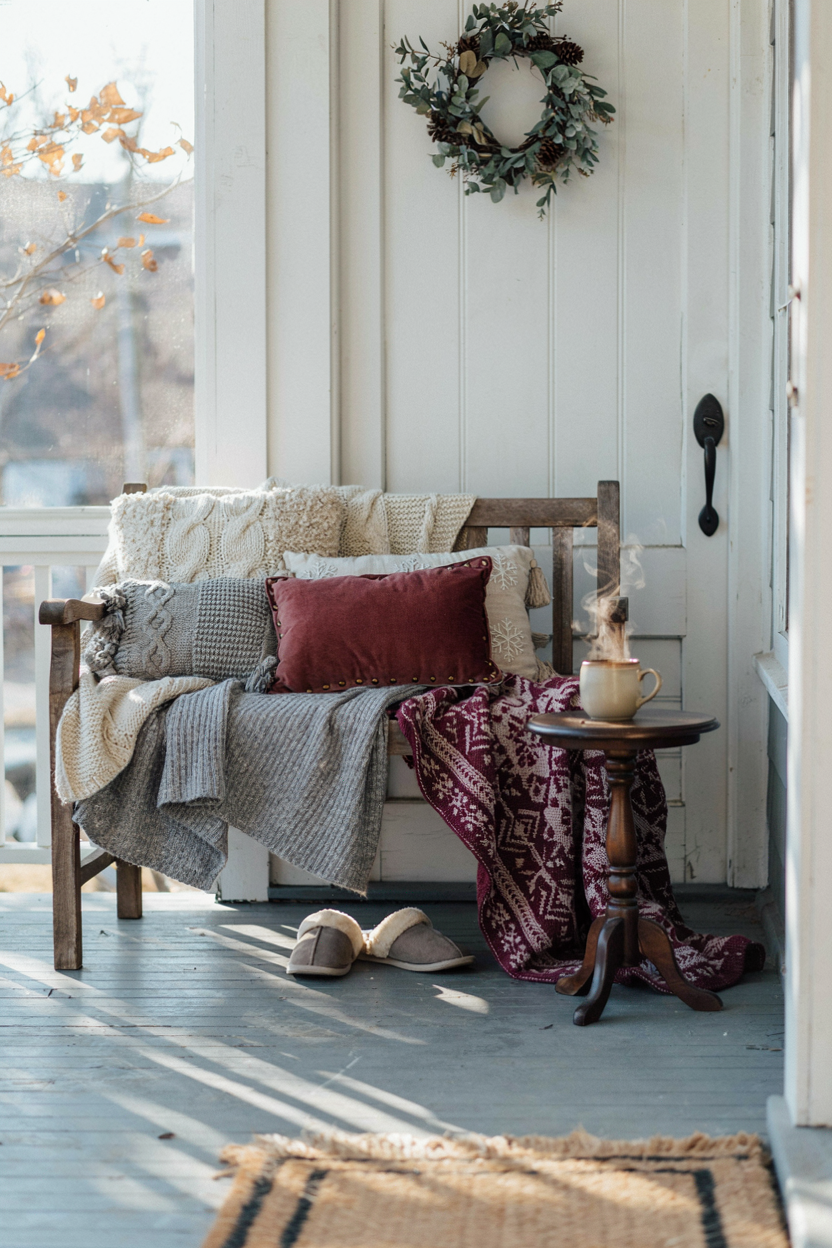 Layered Blankets and Throw Pillows