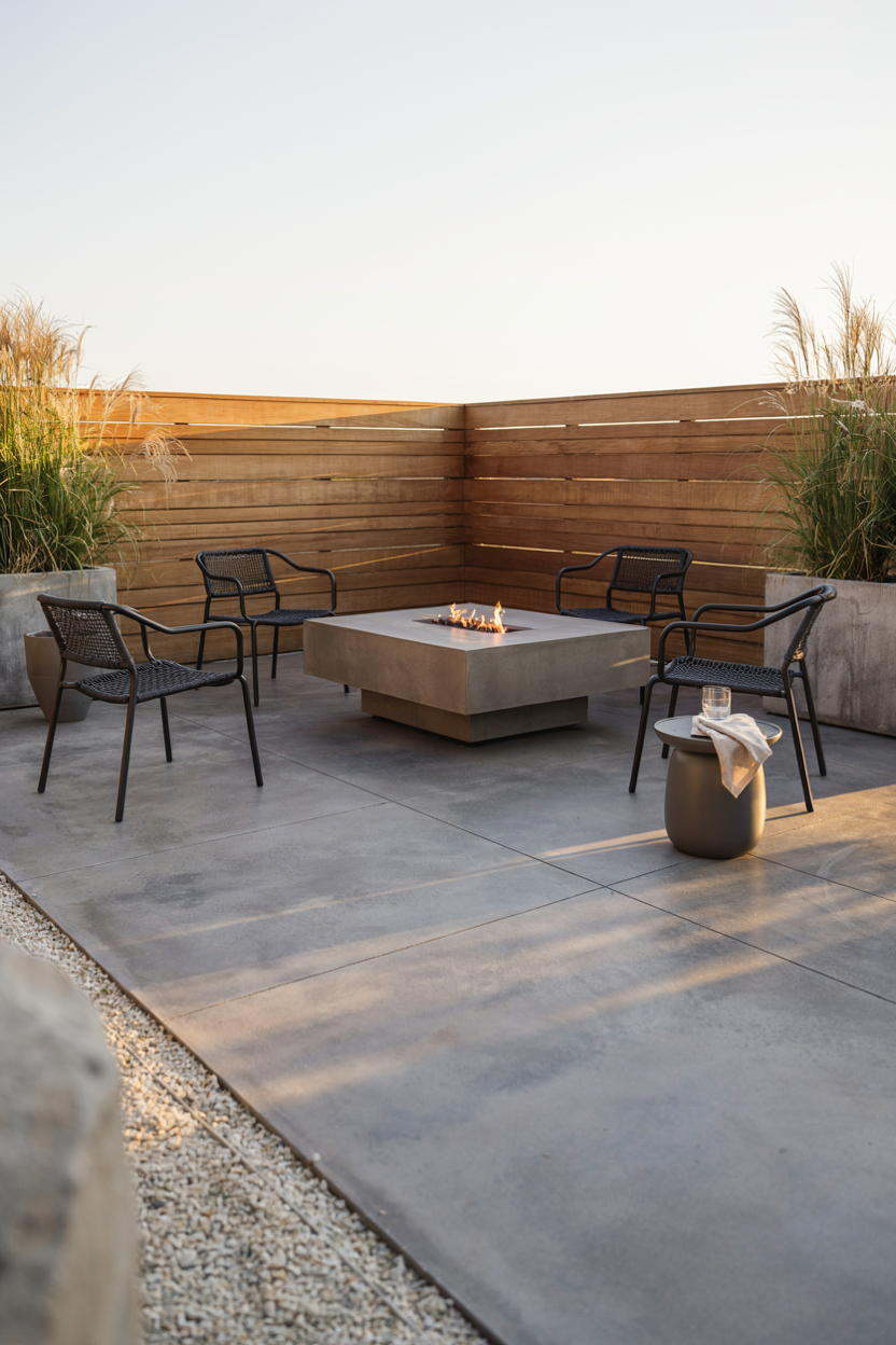 Modern Concrete Fire Pit Deck