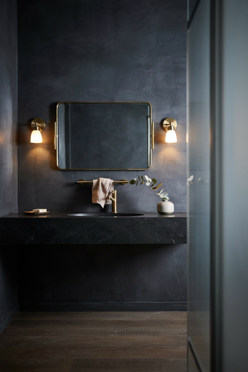  Moody Bathroom with Brass Accents