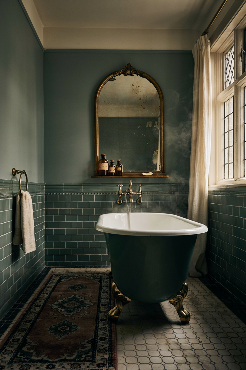 Moody Bathroom with Vintage Fixtures