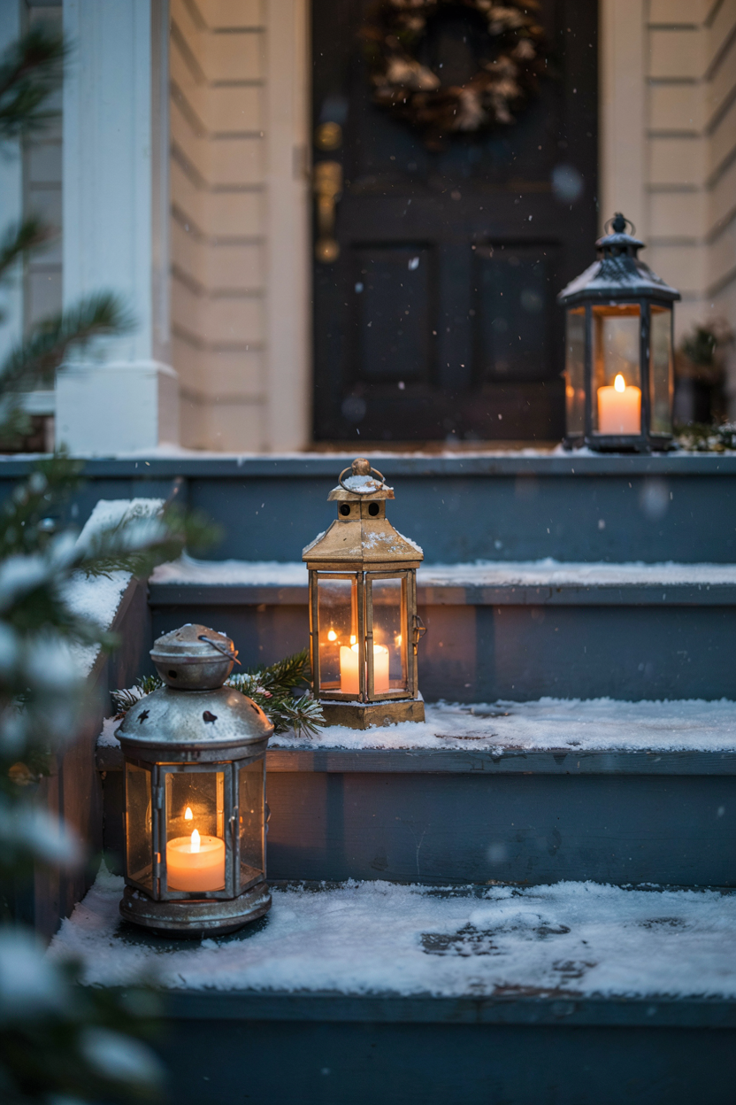 Snow-Covered Lantern Display