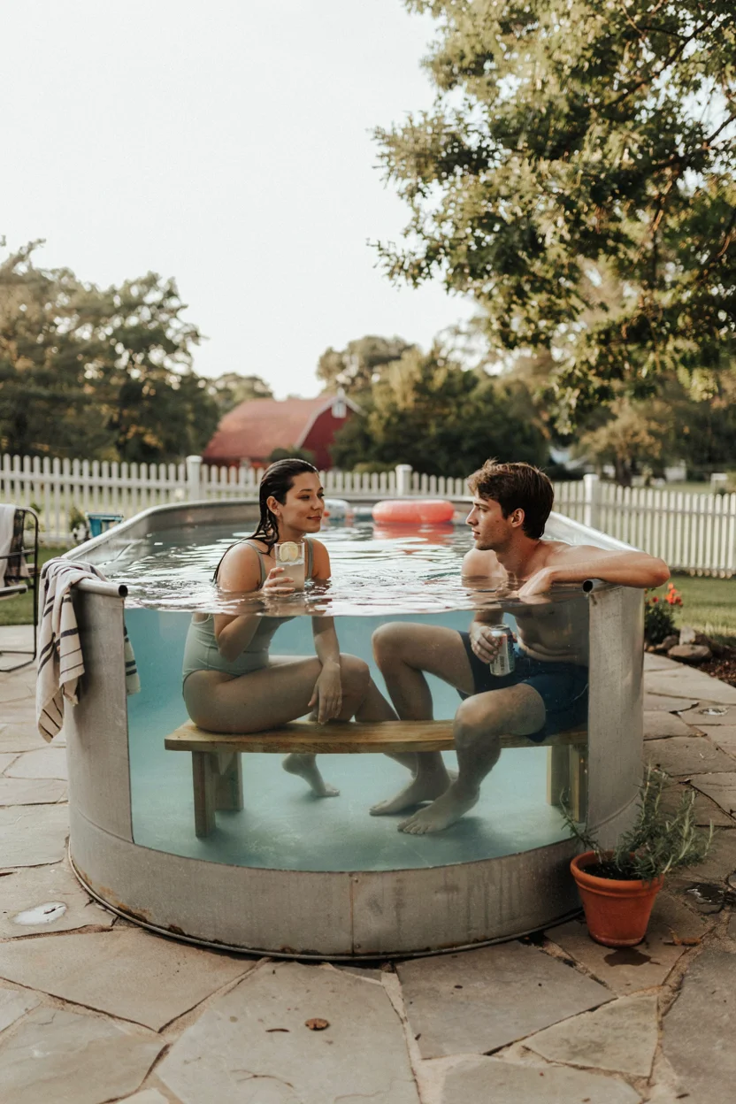 Stock Tank Pool With Built-In Underwater Bench Seating