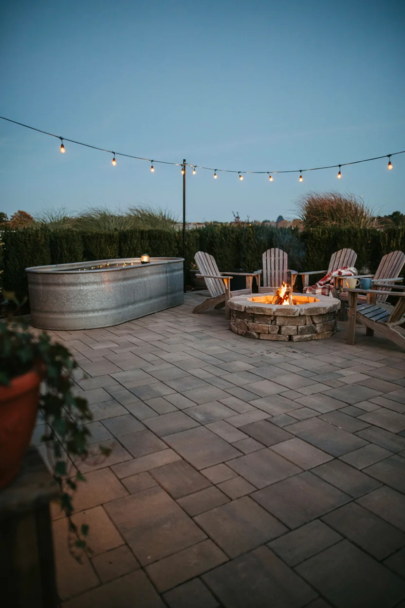 Stock Tank Pool With a Poolside Fire Pit