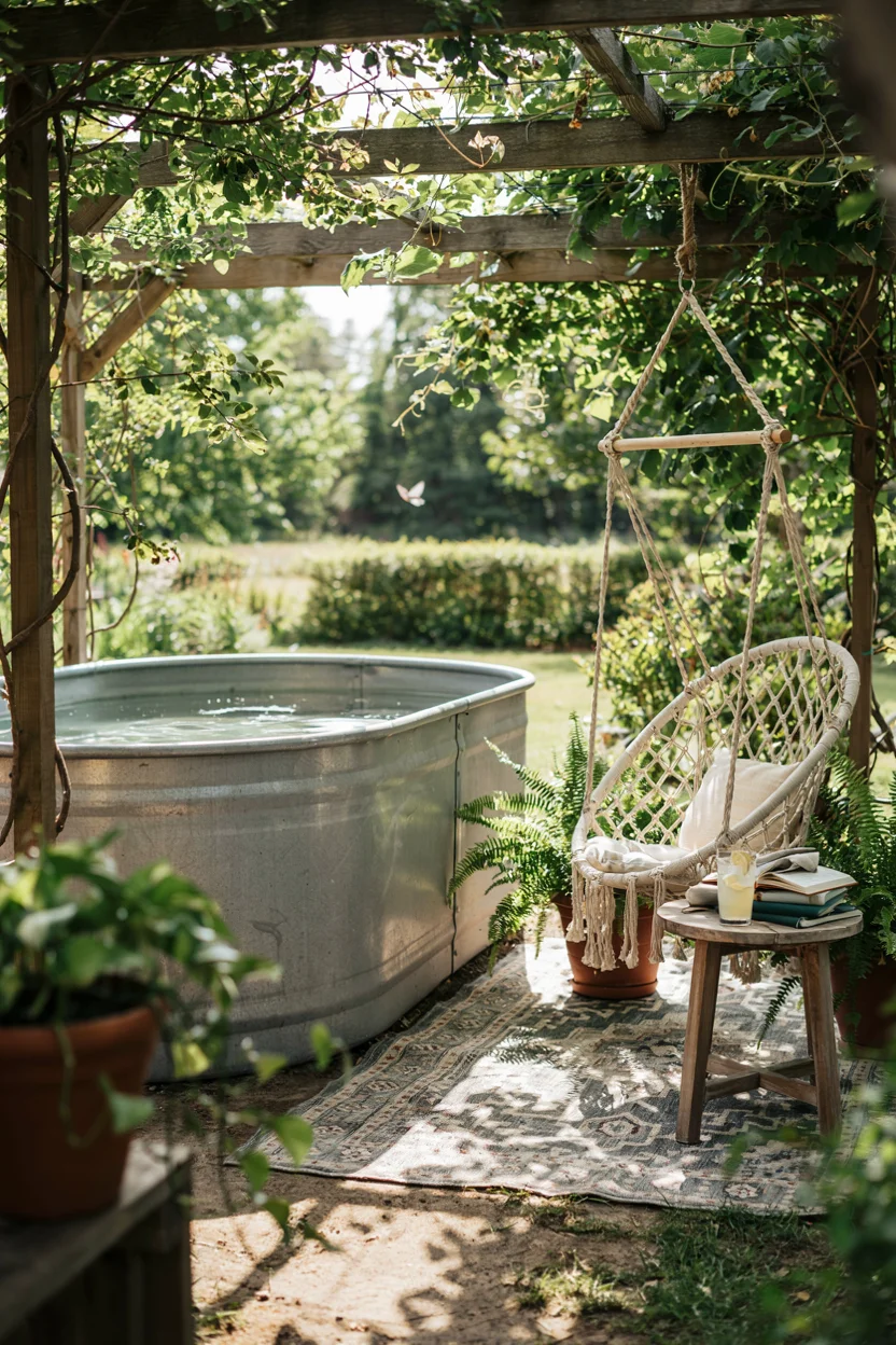 Stock Tank Pool With a Poolside Reading Nook