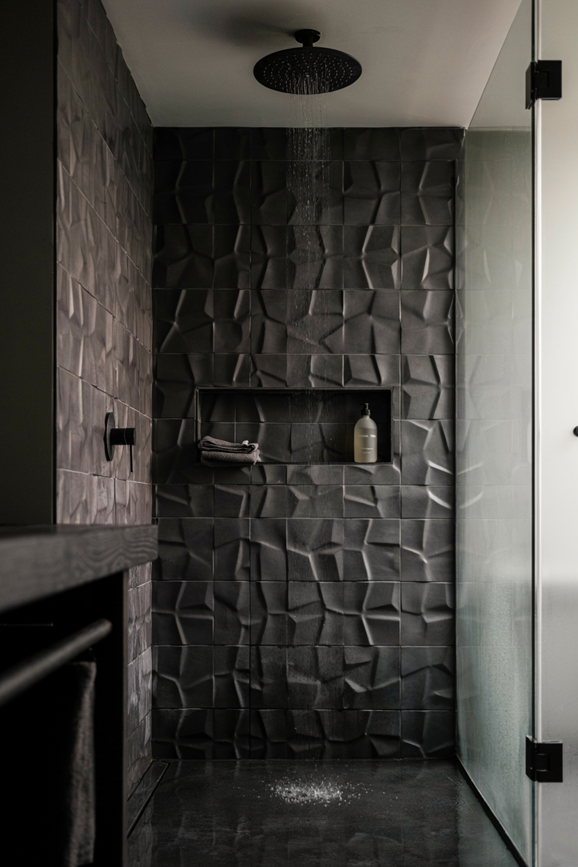Textured Black Tile Walls