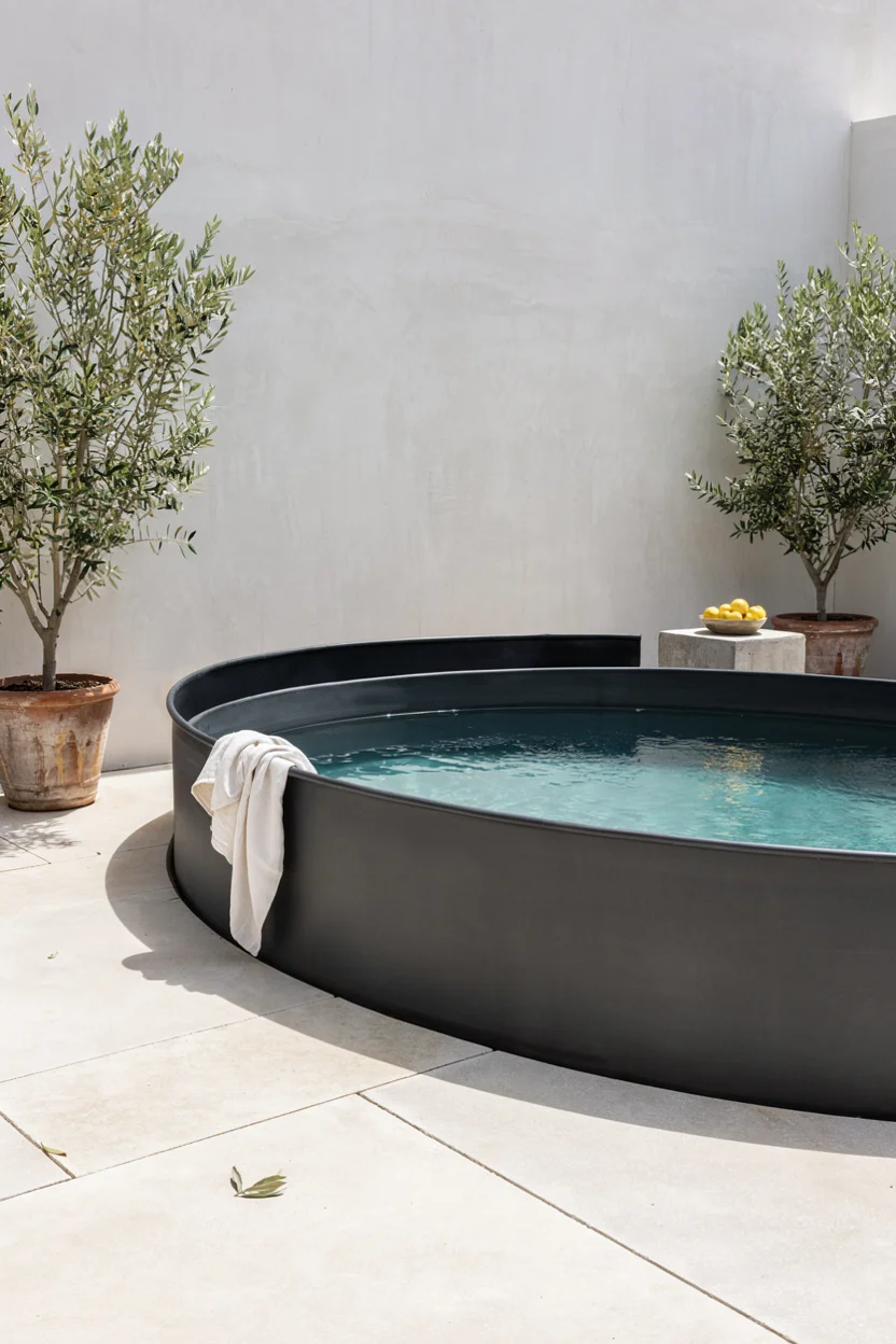 Two-Tone Stock Tank Pool Painted in Matte Black