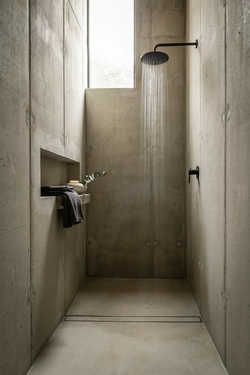  Walk-In Shower with Concrete Walls