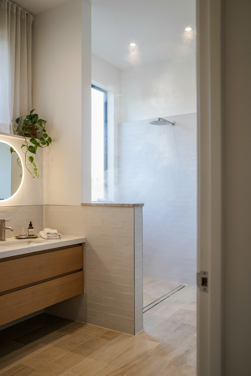  Walk-In Shower with Half Wall